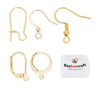 Beebeecraft 1 Box 50Pcs 5 Style Earring Hooks with Loop Hole 18K Gold Plated Earring Making Kit Leverback Huggies Earwire for Jewellery Earring Making