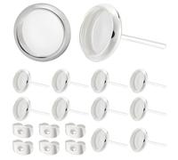 Beebeecraft 1 Box 50Pcs 6mm Flat Round Earring Studs Bezels Tray 304 Stainless Steel Stud Earring Cabochon Setting with Ear Nuts for Jewelry Earring Making Supplies