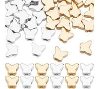 Beebeecraft 1 Box 50Pcs Butterfly Beads 18K Gold & 925 Sterling Silver Plated Brass Metal Butterfly Space Beads 5x6mm for Jewelry Making Bracelet Earring DIY