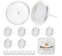 Beebeecraft 1 Box 50Pcs Cabochon Stud Earring Blanks 925 Sterling Silver Plated Stainless Steel Brass Round Prong Bezels Trays Post Studs Butterfly Backs Settings for Jewelry Making Earrings Findings