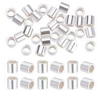 Beebeecraft 1 Box 50Pcs Crimp Tube Beads 925 Sterling Silver Column Spacers 2mm Cord End Caps Loose Stopper Beads for DIY Earring Necklace Jewellery Making