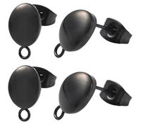 Beebeecraft 1 Box 50Pcs Flat Round Ear Studs 304 Stainless Steel Black Stud Earring Findings for Women Earring Making Supplies