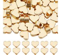 Beebeecraft 1 Box 50Pcs Gold Heart Beads Real 18K Gold Plated Brass Love Heart Spacer Loose Beads 5x6mm for Jewelry Making Bracelet Necklace DIY