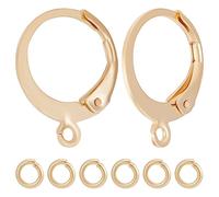 Beebeecraft 1 Box 50Pcs Leverback Earring Hooks 24K Gold Plated Round French Lever Back Interchangeable Dangle Ear Wire Findings with 50Pcs Jump Rings for Jewellery Making