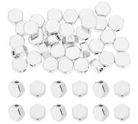 Beebeecraft 1 Box 50Pcs Metal Hexagon Beads Platinum Plated Brass Geometric Spacer Beads 6x7mm Silver Tiny Flat Loose Beads for Jewelry Making Beading Bracelets Necklaces DIY Crafts (Hole: 1.5mm)