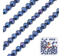 Beebeecraft 1 Box 50Pcs Natural Cultured Freshwater Pearl Beads Strands Oval Prussian Blue Pearl Loose Bead 7~8mm for Summer Them Jewellery Making DIY Necklace Bracelet Crafts
