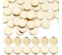 Beebeecraft 1 Box 50Pcs Round Flat Beads 18K Gold Plated Brass Metal Spacer Loose Flat Minimalist Geometric Shape Beads for Jewelry Making DIY Crafts Bracelet Supplies