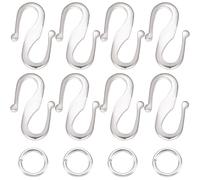 Beebeecraft 1 Box 50Pcs S Hook Clasps Sterling Silver Plated Hook Ring Toggle Clasps Connectors with 100Pcs Open Jump Rings Wire Hanger Jewelry Findings for DIY Necklace Bracelet Making