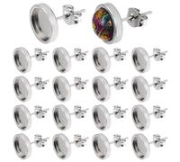 Beebeecraft 1 Box 50Pcs Stainless Steel Earring Studs Cabochon Setting Post Cup with Blank Flat Round Bezel Tray 8mm Earring Studs Components Jewelry Findings for Earring Making DIY Crafts