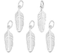 Beebeecraft 1 Box 5Pcs 925 Sterling Silver Feather Charms Antique Tibetan Style Angel Wing Charm with Polishing Cloth for Jewelry Making Pendants Necklace Bracelet DIY Craft Supplies