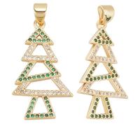 Beebeecraft 1 Box 5Pcs Christmas Tree Charms 18K Gold Plated Hollow Tree Charms Clear Green Cubic Zirconia Xmas Theme Decoration Charms with Snap Bail for DIY Necklace Bracelet Jewelry Making