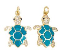 Beebeecraft 1 Box 5Pcs Cubic Zirconia Turtle Charms 18K Gold Plated Crystal Tortoise Blue Enamel Sea Animal Turtle Charms with Jump Ring for Sea DIY Jewellery Making