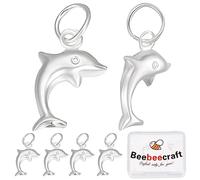 Beebeecraft 1 Box 5Pcs Dolphin Charms 925 Sterling Silver Marine Animal Charms with Jump Rings Ocean Theme Pendant Charm for DIY Summer Beach Jewellery Gifts Making
