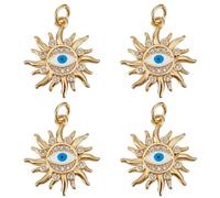 Beebeecraft 1 Box 5Pcs Evil Eye Charm 18K Gold Plated Cubic Zirconia Celestial Sun Blue Turkish Eye Enamel Pendants Charms with Jump Rings for Jewelry Making DIY Crafts