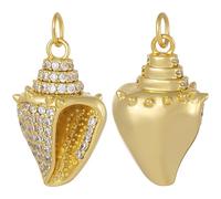 Beebeecraft 1 Box 5Pcs Golden Conch Shell Charms 18K Gold Plated Cubic Zirconia Sea Life Pendants with Jump Ring for DIY Jewelry Making Necklace Crafts