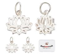 Beebeecraft 1 Box 5Pcs Lotus Flower Charms 925 Sterling Silver Tibetan Style Flat Round Floral Plant Pendant Charms with Jump Ring for DIY Jewellery Making Necklace Earrings