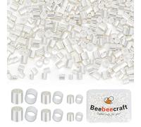Beebeecraft 1 Box 600Pcs Crimp Tube Beads Sterling Silver Plated 3 Size Column Spacer Beads with 1/2/1.5mm Hole for Bracelet Necklace Jewelry Making