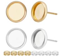 Beebeecraft 1 Box 60Pcs 8mm Blank Stud Bezel Settings 18K Gold & 925 Sterling Silver Plated Stainless Steel Flat Round Stud Earring Settings with Ear Nuts for Jewelry Making (Tray: 8mm)