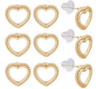 Beebeecraft 1 Box 60Pcs Heart Earring Posts Gold Plated Alloy Dainty Hollow Love Shape Heart Stud Earrings with 304 Stainless Steel Pin 60Pcs Ear Nuts for Women Valentines Day Mother's Day Gifts