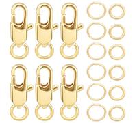 Beebeecraft 1 Box 6Pcs 18K Gold Plated Jewelry Lobster Clasp 0.31x0.16Inch Bracelet Clasps Connector with 12Pcs 4/5mm Open Jump Ring for DIY Craft Jewellery Chains Making Claps