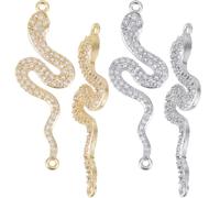 Beebeecraft 1 Box 6Pcs 2 Colors Cubic Zirconia Snake Links 18K Gold Plated Brass Animal Cobra Snake Pattern Pendants Links Connectors for Jewelry Making