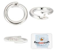 Beebeecraft 1 Box 6Pcs 925 Sterling Silver Split Jump Ring OD:10mm ID:6.5mm Large Round Connector Locking Jump Rings Open O Ring for Charms Necklaces Earrings Bracelets Repairing Jewelry Making