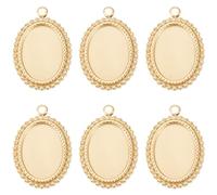 Beebeecraft 1 Box 6Pcs Cabochon Settings Charms 14K Gold Plated Flat Round Blank Bezel Pendant Trays Base Settings Charm with Jump Rings for DIY Jewellery Making Findings