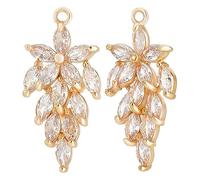 Beebeecraft 1 Box 6Pcs Cubic Zirconia Flower Charms 18K Gold Plated Floral Dangle Pendants with Jump Ring for Jewelry Making Necklace Bracelet DIY Crafts
