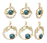Beebeecraft 1 Box 6Pcs Dolphin Charms Real 18K Gold Plated Brass Cubic Zirconia Ocean Animal Fish Charm with Starry Sky Glass Pendants for Jewelry Making Earrings Necklaces Bracelets Keychains Crafts