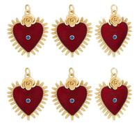Beebeecraft 1 Box 6Pcs Evil Eye Heart Charms Real 18K Gold Plated Brass Cubic Zirconia Red Enamel Gothic Sacred Loved Charms for Jewelry Making
