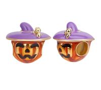 Beebeecraft 1 Box 6Pcs Halloween Pumpkin Bead Bulk Real 18K Gold Plated Enamel European Grimace Charm Beads with 4.2mm Large Hole for Bracelet Jewelry Making