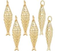 Beebeecraft 1 Box 6Pcs Large Gold Fish Charms Summer Pendant Charm Real 18K Gold Plated Brass Sea Ocean Life Animal Summer Aesthetics Pendants for Jewelry Necklaces Bracelets Earrings DIY Crafts