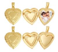 Beebeecraft 1 Box 6Pcs Love Pendant Charms Real 18K Gold Plated Brass Openable Collection Frame Charms for DIY Necklace Jewelry Making