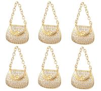 Beebeecraft 1 Box 6Pcs Mini Bag Pendant Charms 18K Gold Plated Cubic Zirconia Unique Dangle Charm for Jewelry Making DIY Crafts Necklace Decoration