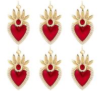 Beebeecraft 1 Box 6Pcs Red Heart Charms Real 18K Gold Plated Brass Cubic Zirconia Gothic Antique Golden Sacred Hearts Romantic Love Charm for Jewelry Making Pendants DIY Earring Craft Accessory