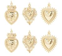 Beebeecraft 1 Box 6Pcs Sacred Heart Charms Real 18K Gold Plated Brass Gothic Mexican Love Shape Charms for DIY Necklace Bracelet Jewelry Making