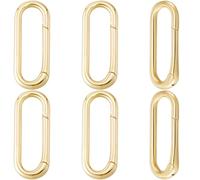 Beebeecraft 1 Box 6Pcs Spring Gate Rings 18K Gold Plated Brass Oval Spring Clasp Metal Necklace Enhancer Shortener Clasp for Bracelet Anklet Jewelry Making