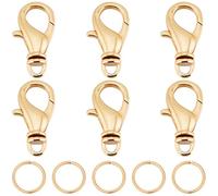 Beebeecraft 1 Box 6Pcs Swivel Lobster Claw Clasps 18K Gold Plated Jewelry Necklace Clasp Replacement Connector with 20Pcs 7mm Jump Ring for DIY Craft Jewellery Chains Making