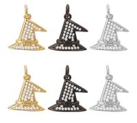 Beebeecraft 1 Box 6Pcs Witch Hat Charm Real 18K Gold Plated Brass Cubic Zirconia Halloween Wizard Hats Diamond Charms with Jump Ring for Jewelry Making Pendant DIY Earring Crafts Accessories