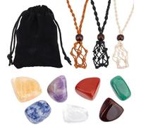 Beebeecraft 1 Box 7Pcs Crystal Necklace Holder Reiki Stone Set Irregular Natural Stones Adjustable Waxed Cord Cage No Hole Gemstone Chakra Crystals for Jewelry Making Wrapped Pendants DIY Crafts