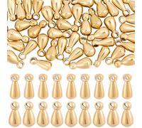 Beebeecraft 1 Box 80Pcs 2 Styles End Drop Charm 18K Gold Plated Stainless Steel Teardrop Charms Small Tiny Mini Extender Tail Ends Water Bead Pendants for DIY Bracelets Necklaces Jewelry Crafts
