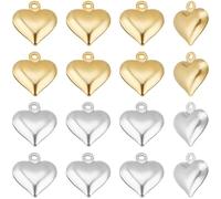 Beebeecraft 1 Box 80Pcs 3D Heart Charms 24K Gold & 925 Sterling Silver Plated Small Love Heart Dangle Pendants Valentine Hearts Charms for Jewelry Making Finding Necklaces Earrings Crafts Mother's Day