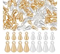 Beebeecraft 1 Box 80Pcs 4 Styles Teardrop Charms 18K Gold Plated Dangle End Beads Extender Chain Drop 925 Sterling Silver Water Charms Terminators for Jewelry Making Earring Findings Necklace Craft