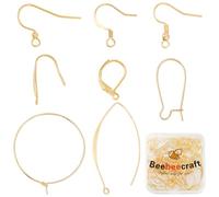 Beebeecraft 1 Box 80Pcs Fish Hook Earring Findings French Ear Wires Real 18K Gold Plated Earring Hooks with Loop Wine Ring Charms Dangle V Earring Wires for Jewelry Making Earring Supplies DIY Crafts