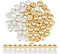 Beebeecraft 1 Box 80Pcs Grooved Beads 14K Gold & 925 Sterling Silver Plated Round Column Beads Golden Metal Connector Beads for DIY Bracelet Earring Jewelry Making (Hole: 1.5mm)