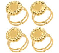 Beebeecraft 1 Box 8Pcs 17mm Tray Blank Rings 18K Gold Plated Oval Sun Open Cuff Base Bezel Pad Cabochon Ring Settings for DIY Ring Jewellery Making