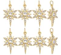 Beebeecraft 1 Box 8Pcs 18K Gold Plated North Star Charm Cubic Zirconia Polaris Star Pendant Charms with Jump Ring 16x10mm for DIY Jewelry Making Necklace Bracelet