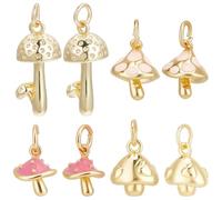 Beebeecraft 1 Box 8Pcs 4 Style Mushroom Pendant Charms 18K Gold Plated Brass 3D Enamel Mushroom Charms with Jump Ring for Jewellery Making Autumn Fall Necklace Bracelet Diy Crafts