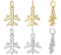 Beebeecraft 1 Box 8Pcs Airplane Charms 18K Gold & Platinum Plated Brass 3D Aircraft Charms with Jump Ring for DIY Jewellery Gift Bracelets Necklaces Making