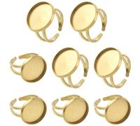 Beebeecraft 1 Box 8Pcs Cabochon Ring Settings 304 Stainless Steel Golden Open Cuff Finger Ring Blanks Base for Jewelry Making DIY Findings Supplies, Tray 16mm